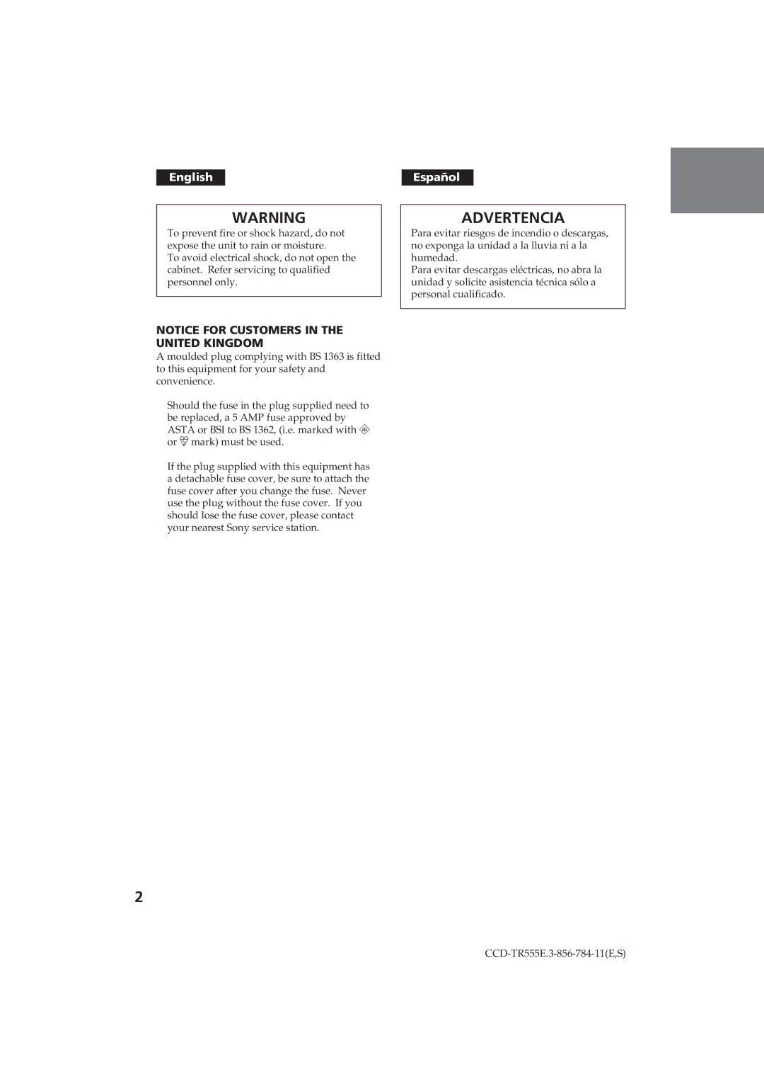 Sony CCD-TR555E operating instructions Advertencia 