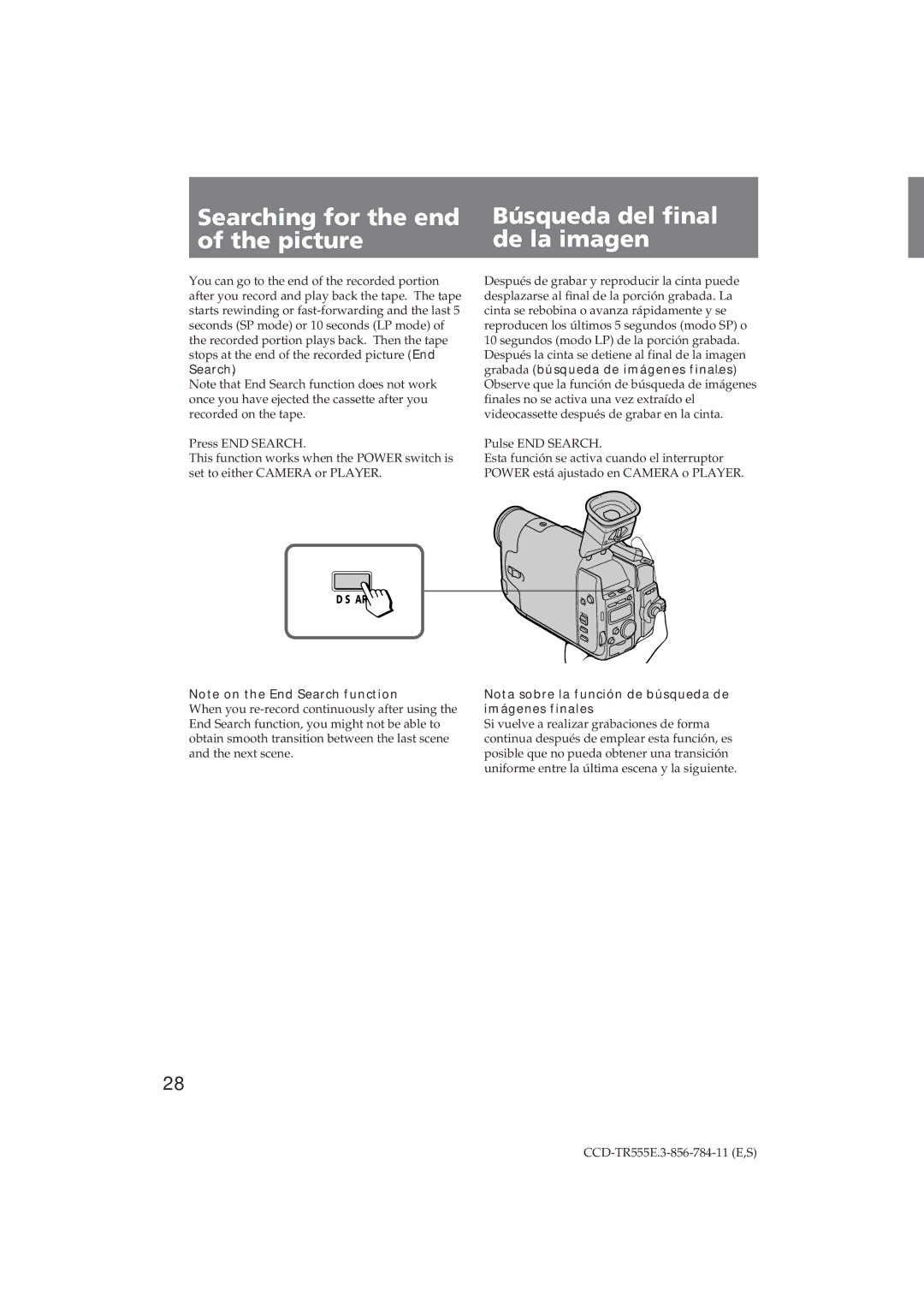 Sony CCD-TR555E operating instructions Nota sobre la función de búsqueda de imágenes finales 