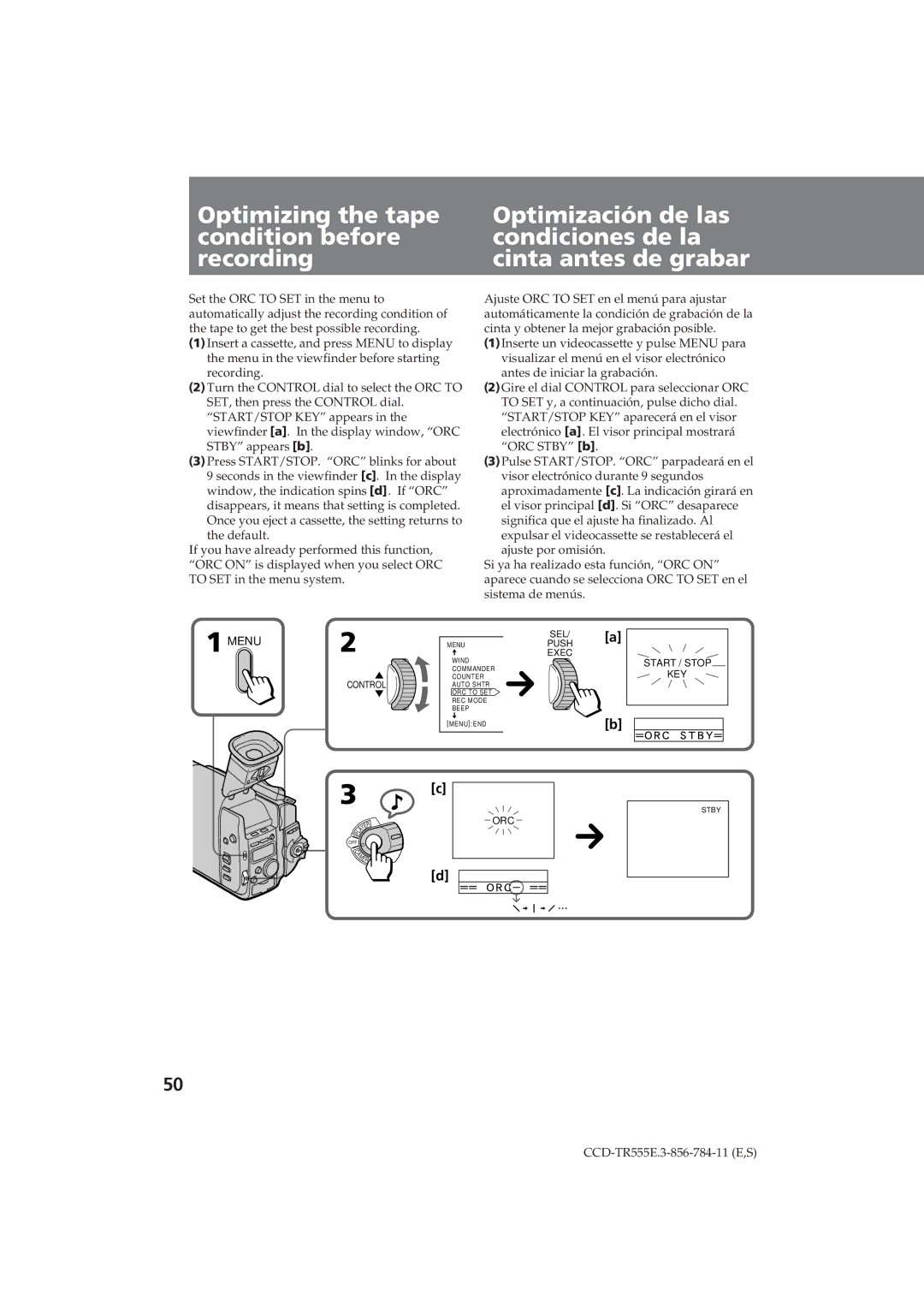 Sony CCD-TR555E operating instructions Optimizing the tape condition before recording 