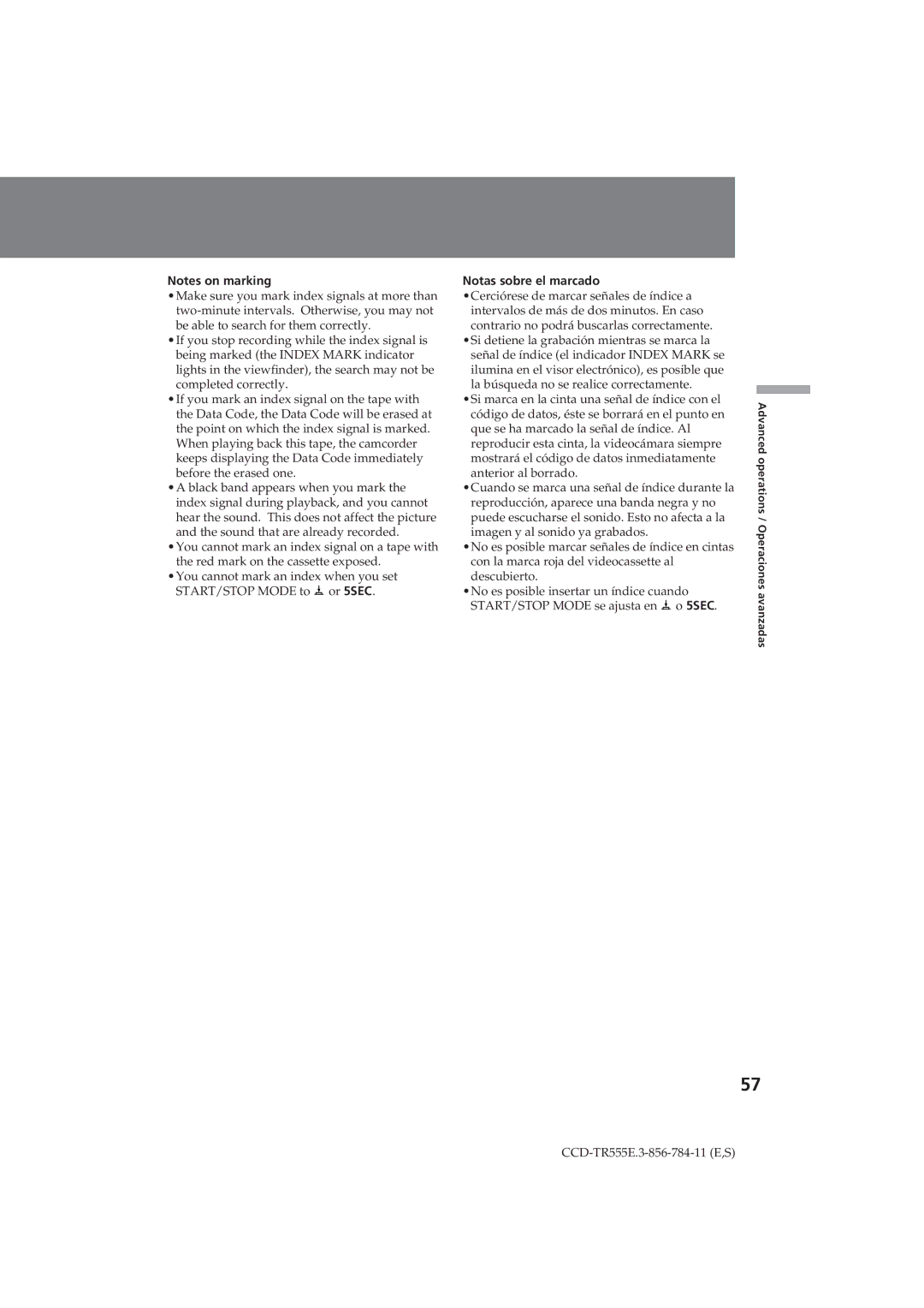 Sony CCD-TR555E operating instructions Notas sobre el marcado 