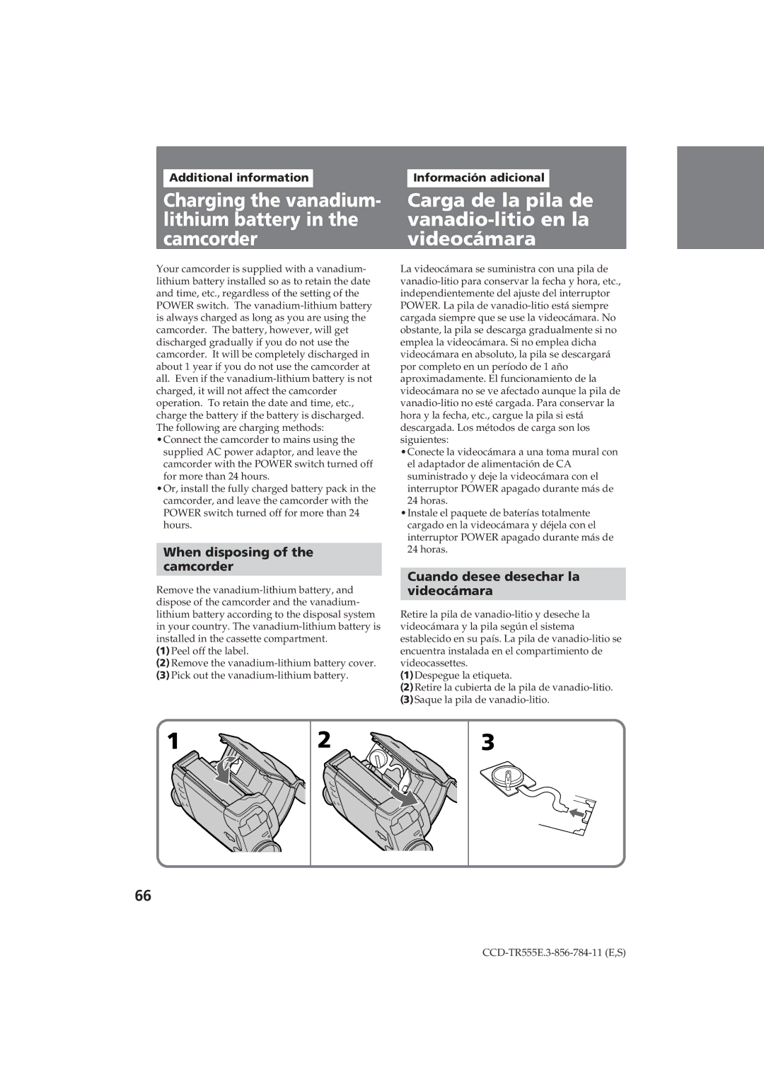 Sony CCD-TR555E operating instructions When disposing Camcorder, Cuando desee desechar la Videocámara 