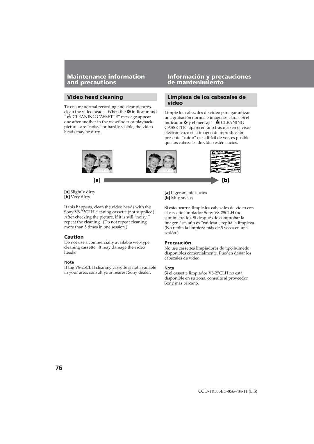 Sony CCD-TR555E operating instructions Video head cleaning, Limpieza de los cabezales de Vídeo, Nota 