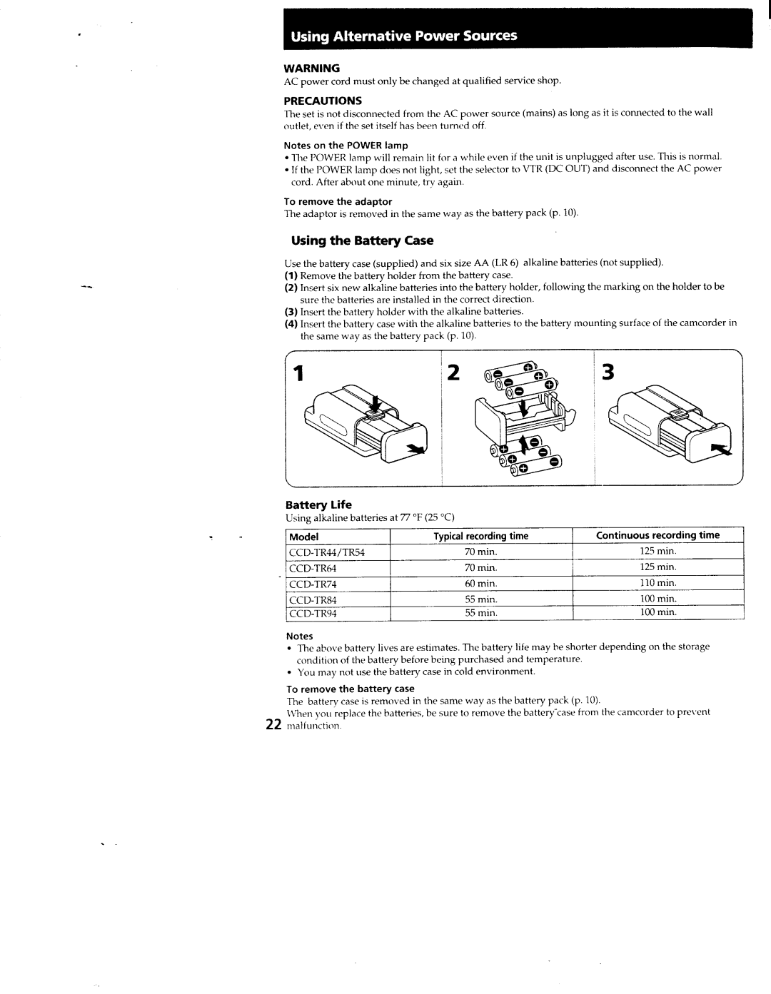 Sony CCD-TR74, CCD-TR94, CCD-TR84, CCD-TR44, CCD-TR64, CCD-TR54 manual 