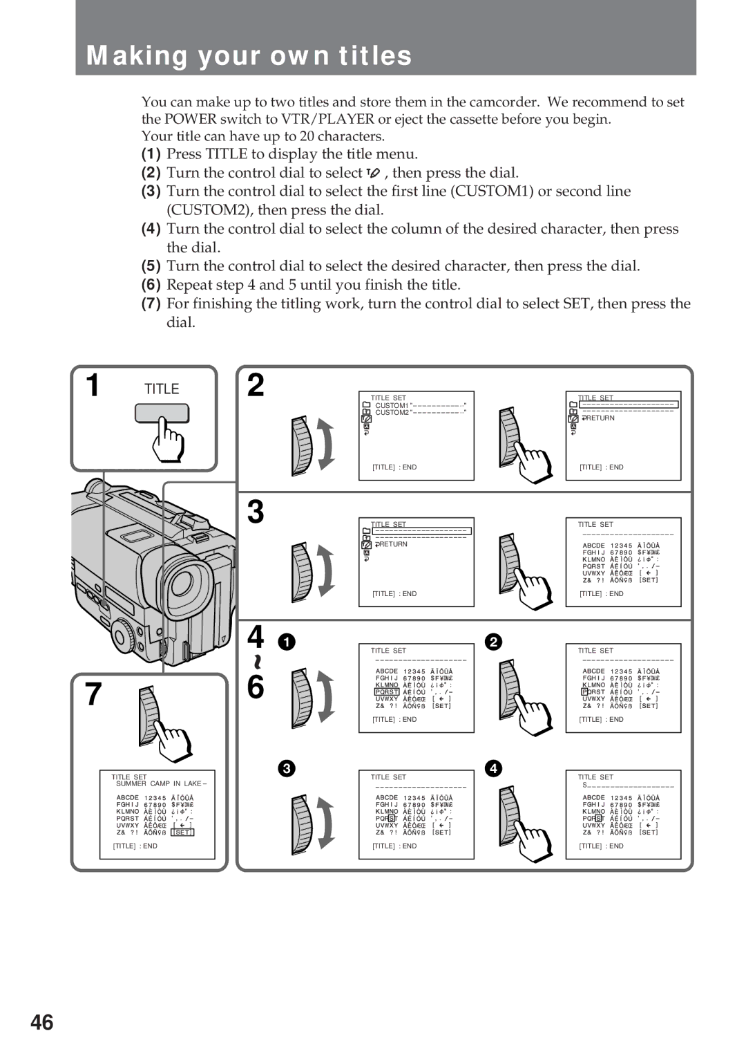 Sony CCD-TR940, CCD-TR57 operating instructions Making your own titles 