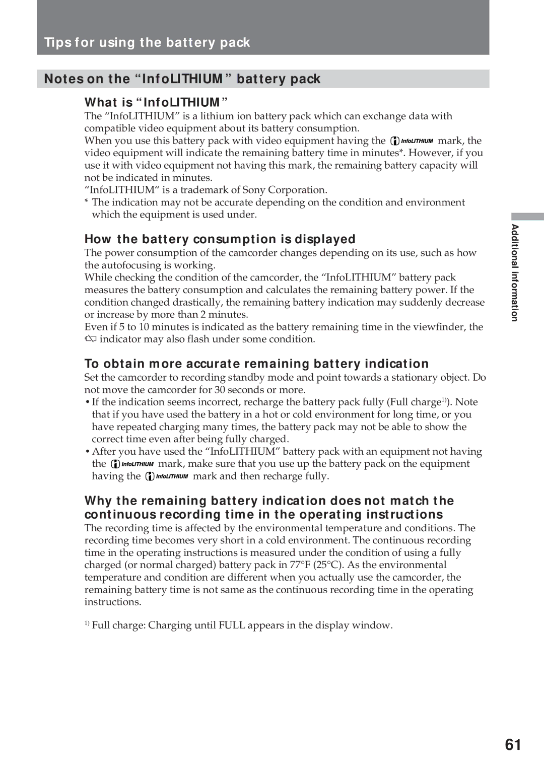 Sony CCD-TR57, CCD-TR940 operating instructions What is InfoLITHIUM, How the battery consumption is displayed 
