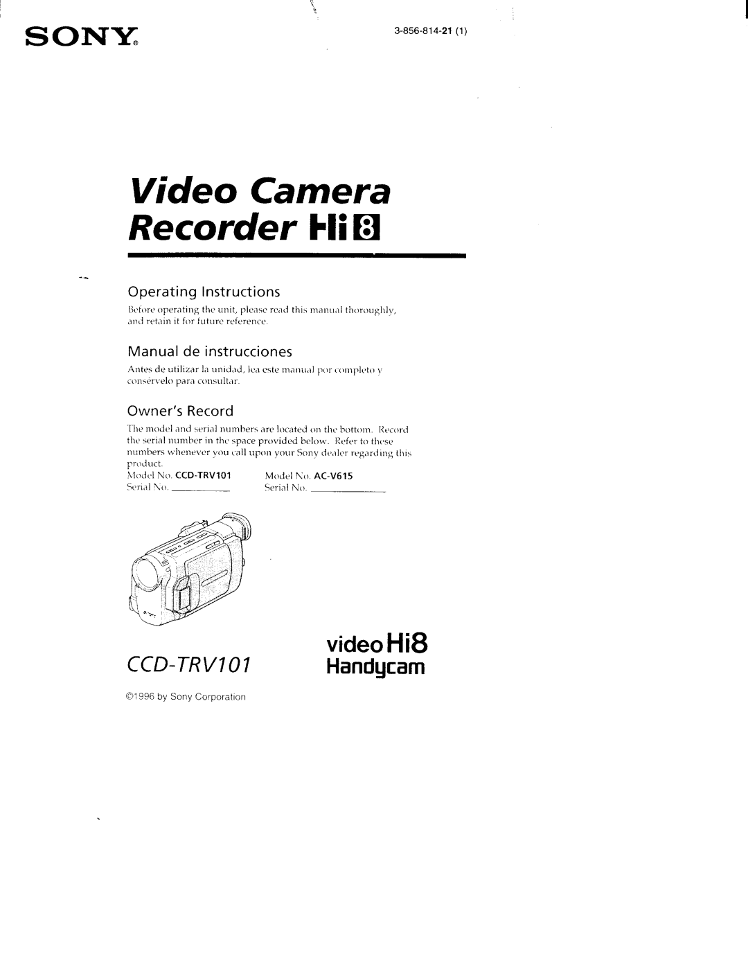 Sony CCD-TRV101 manual 