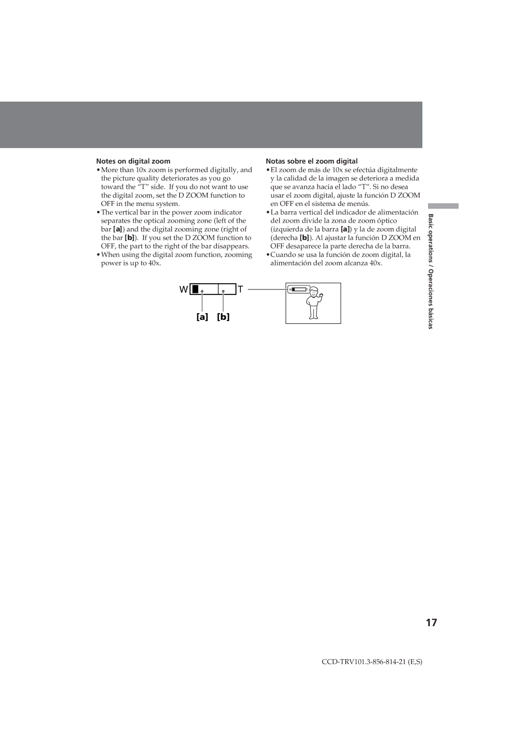 Sony CCD-TRV101 operating instructions Notas sobre el zoom digital 