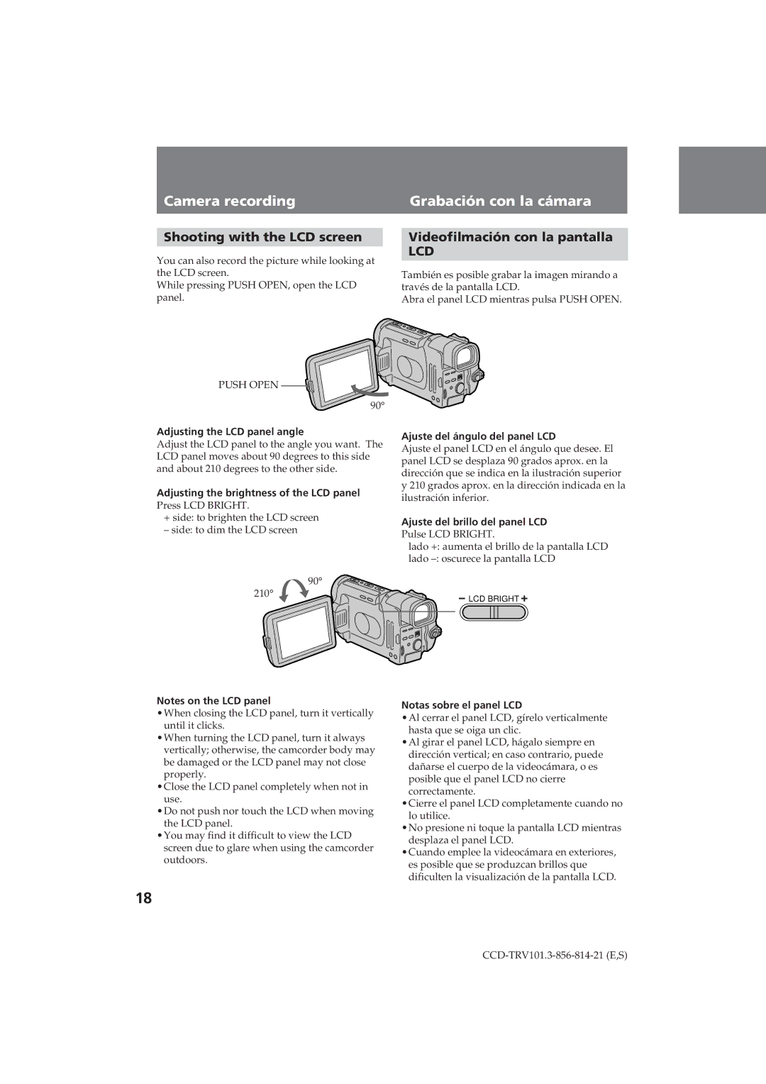 Sony CCD-TRV101 operating instructions Shooting with the LCD screen, Videofilmación con la pantalla 