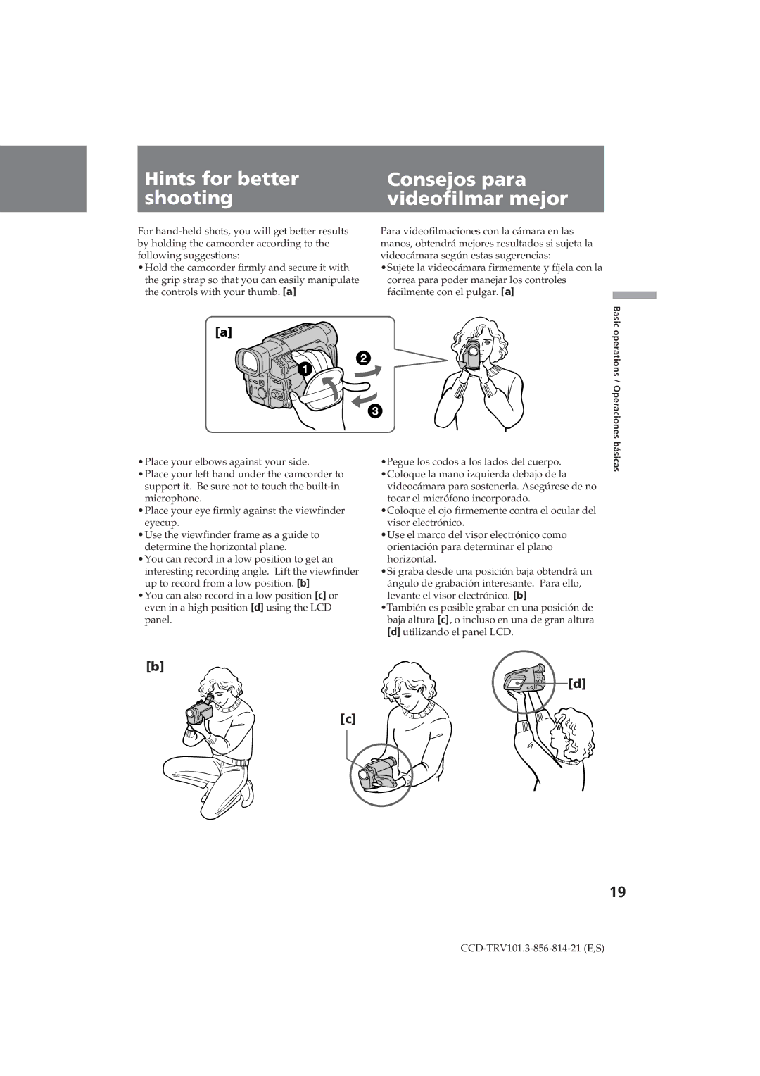 Sony CCD-TRV101 operating instructions Hints for better Consejos para Shooting Videofilmar mejor 