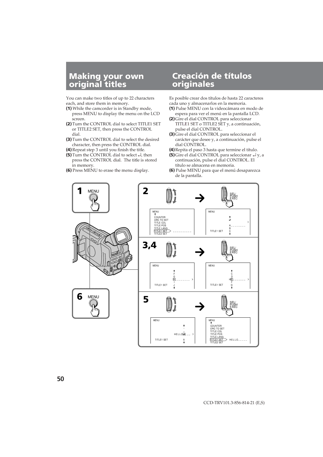 Sony CCD-TRV101 operating instructions Making your own original titles, Creación de títulos originales 