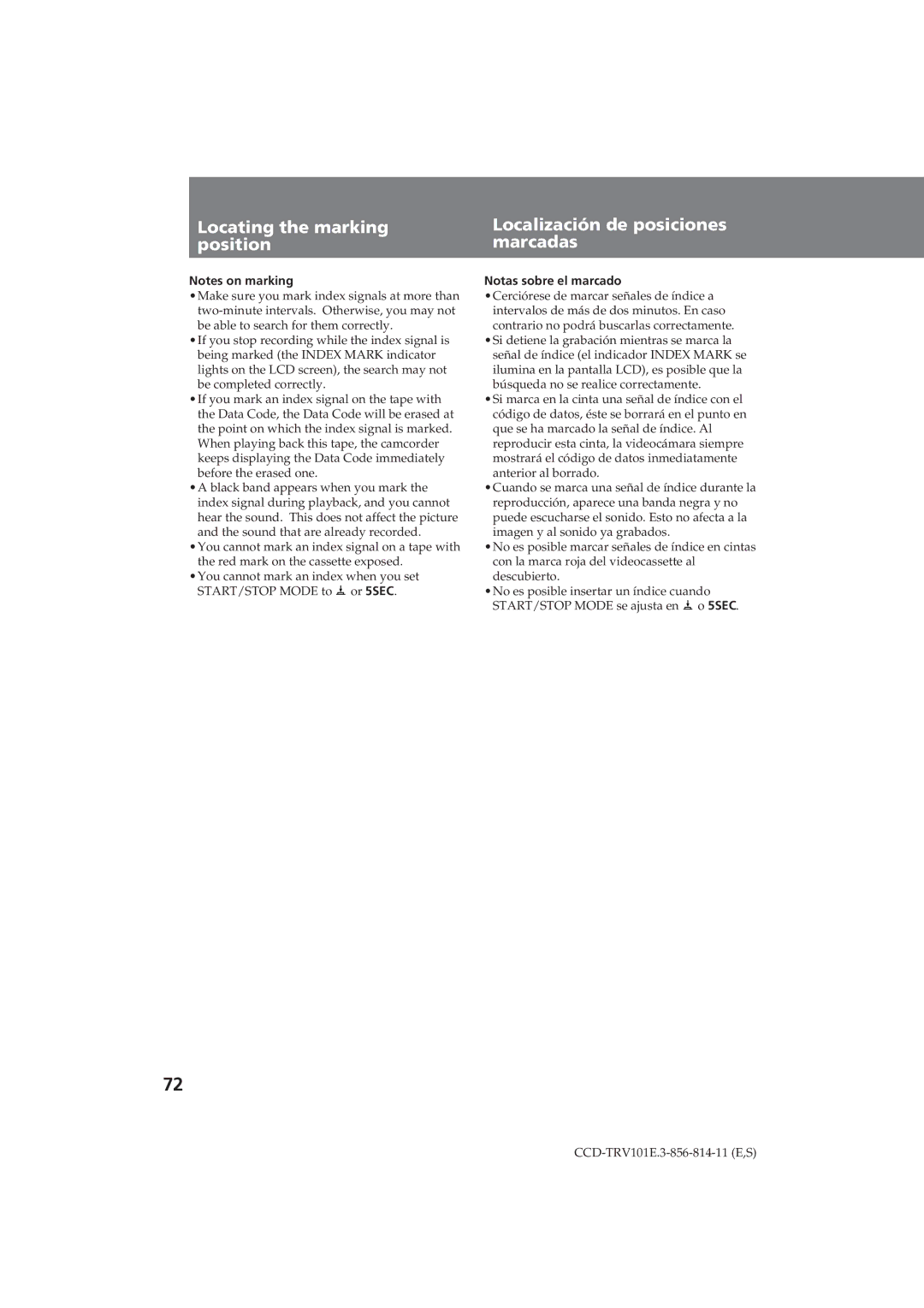 Sony CCD-TRV101E operating instructions Notas sobre el marcado 