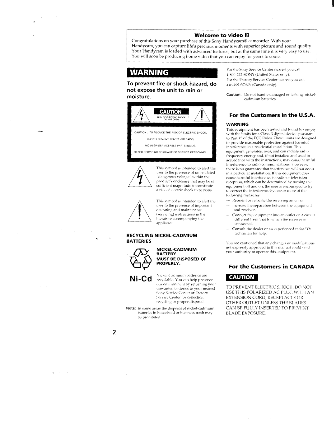 Sony TRV19, CCD-TRV11, TRV211, TRV119, CCS-TRV29 manual 