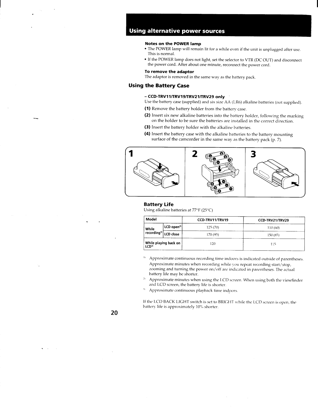 Sony TRV19, CCD-TRV11, TRV211, TRV119, CCS-TRV29 manual 