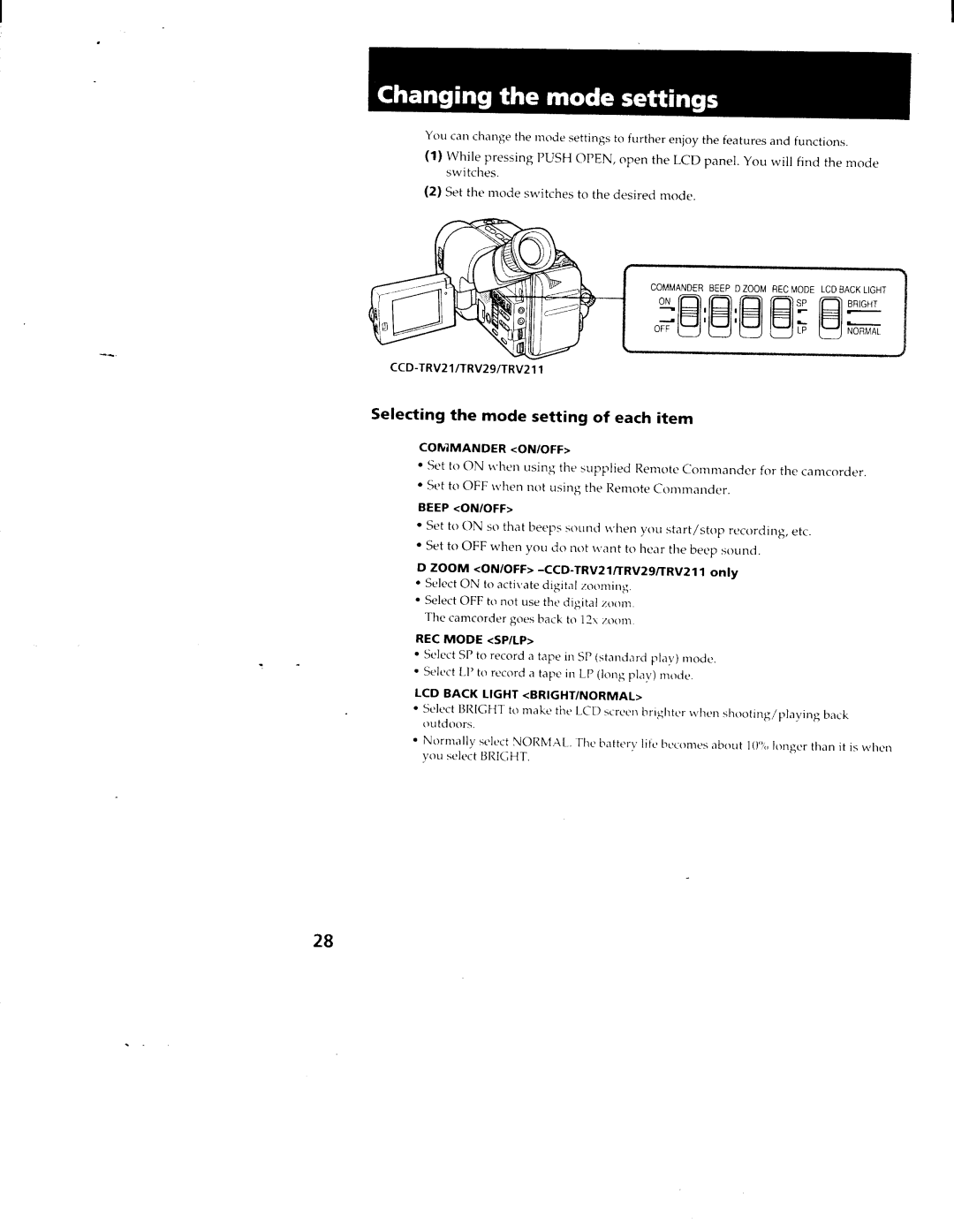 Sony CCD-TRV11, TRV211, TRV19, TRV119, CCS-TRV29 manual 