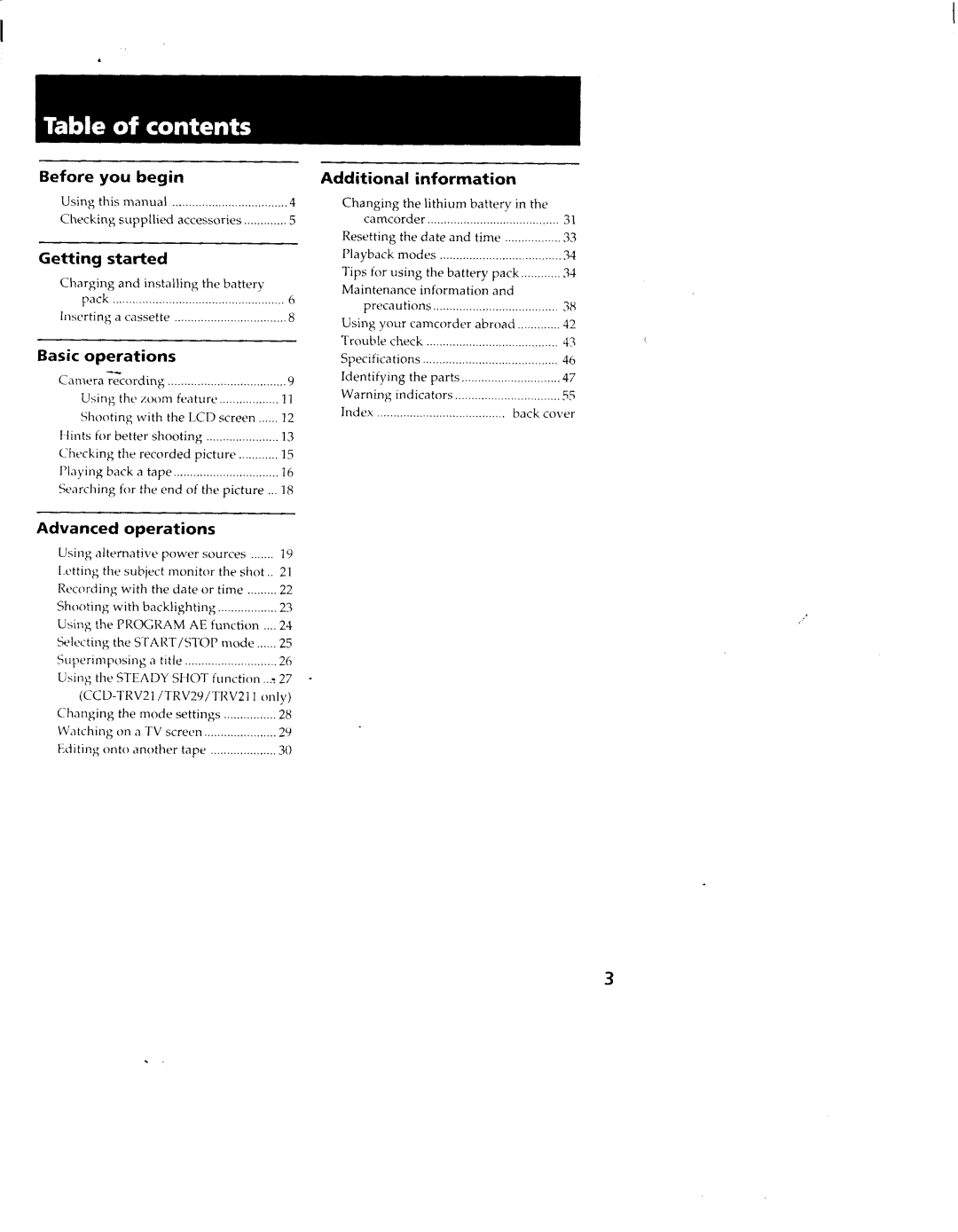 Sony TRV119, CCD-TRV11, TRV211, TRV19, CCS-TRV29 manual 