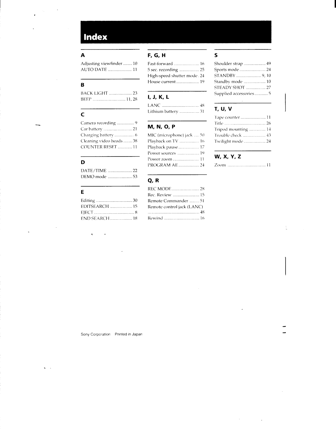 Sony TRV19, CCD-TRV11, TRV211, TRV119, CCS-TRV29 manual 