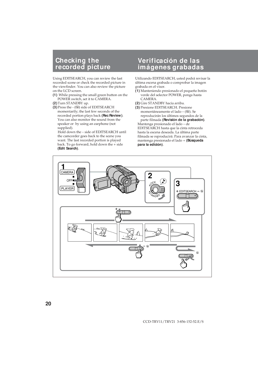 Sony CCD-TRV21, CCD-TRV11 operation manual Edit Search, Gire Standby hacia arriba 