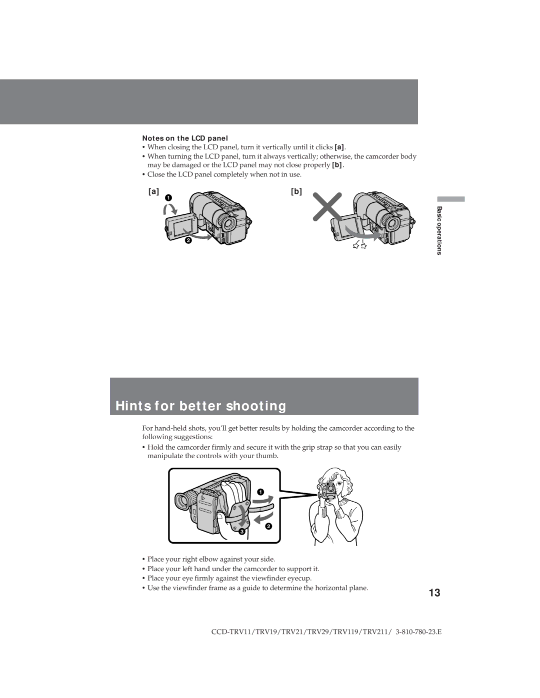 Sony CCD-TRV19, CCD-TRV29 operation manual Hints for better shooting 