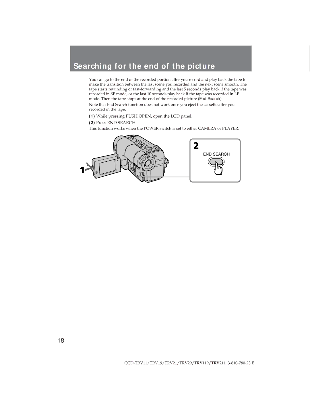 Sony CCD-TRV29, CCD-TRV19 operation manual Searching for the end of the picture 