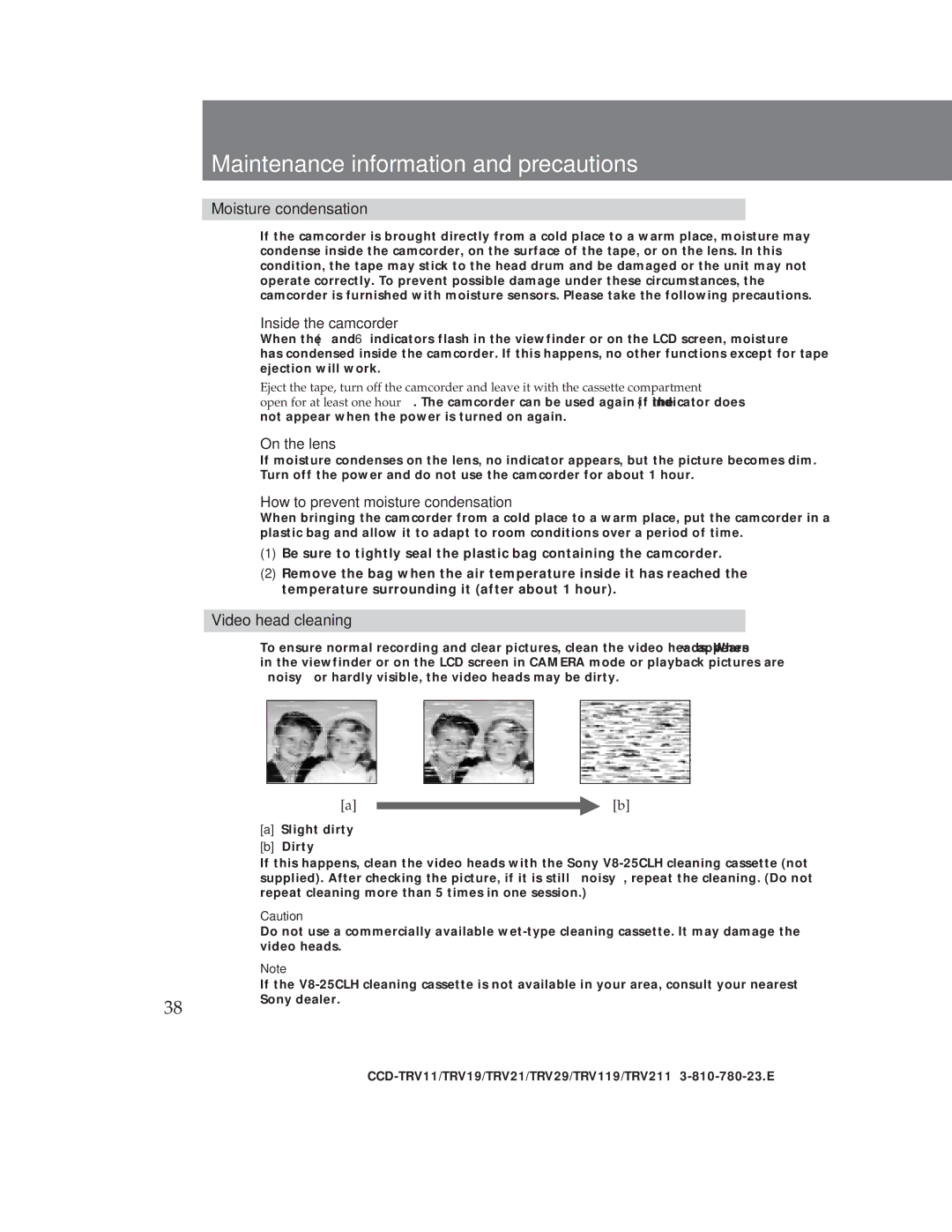 Sony CCD-TRV29, CCD-TRV19 operation manual Maintenance information and precautions 