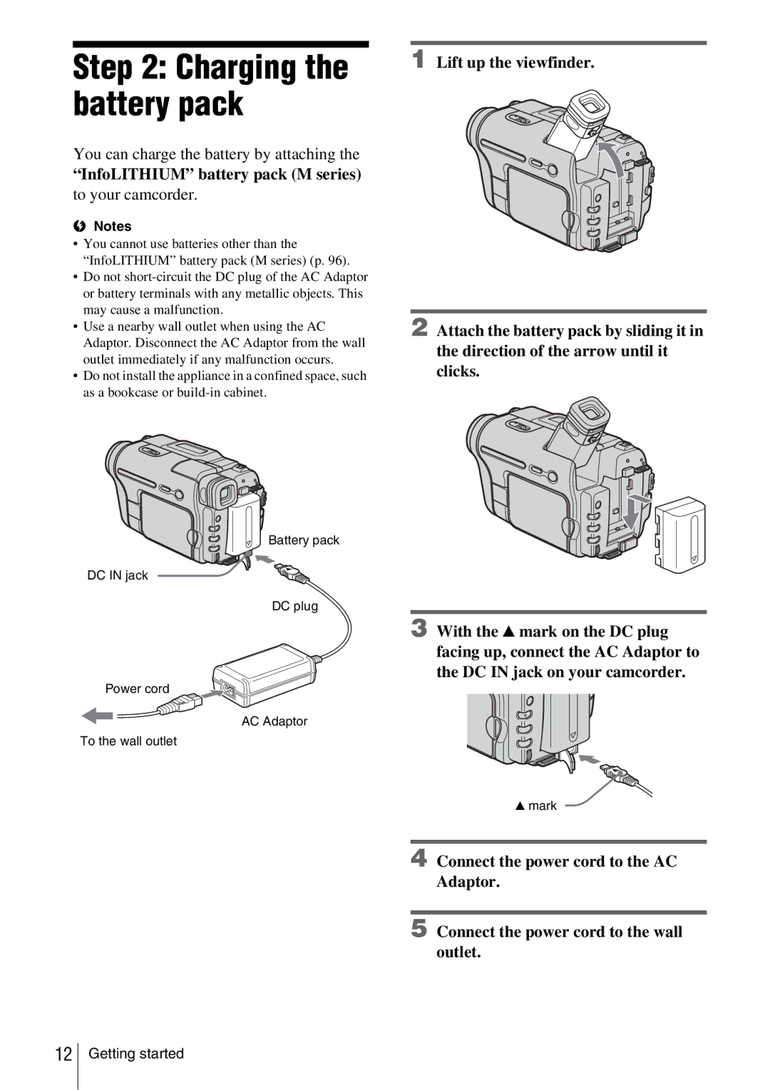 Sony CCD-TRV338 manual Charging the battery pack, InfoLITHIUM battery pack M series 