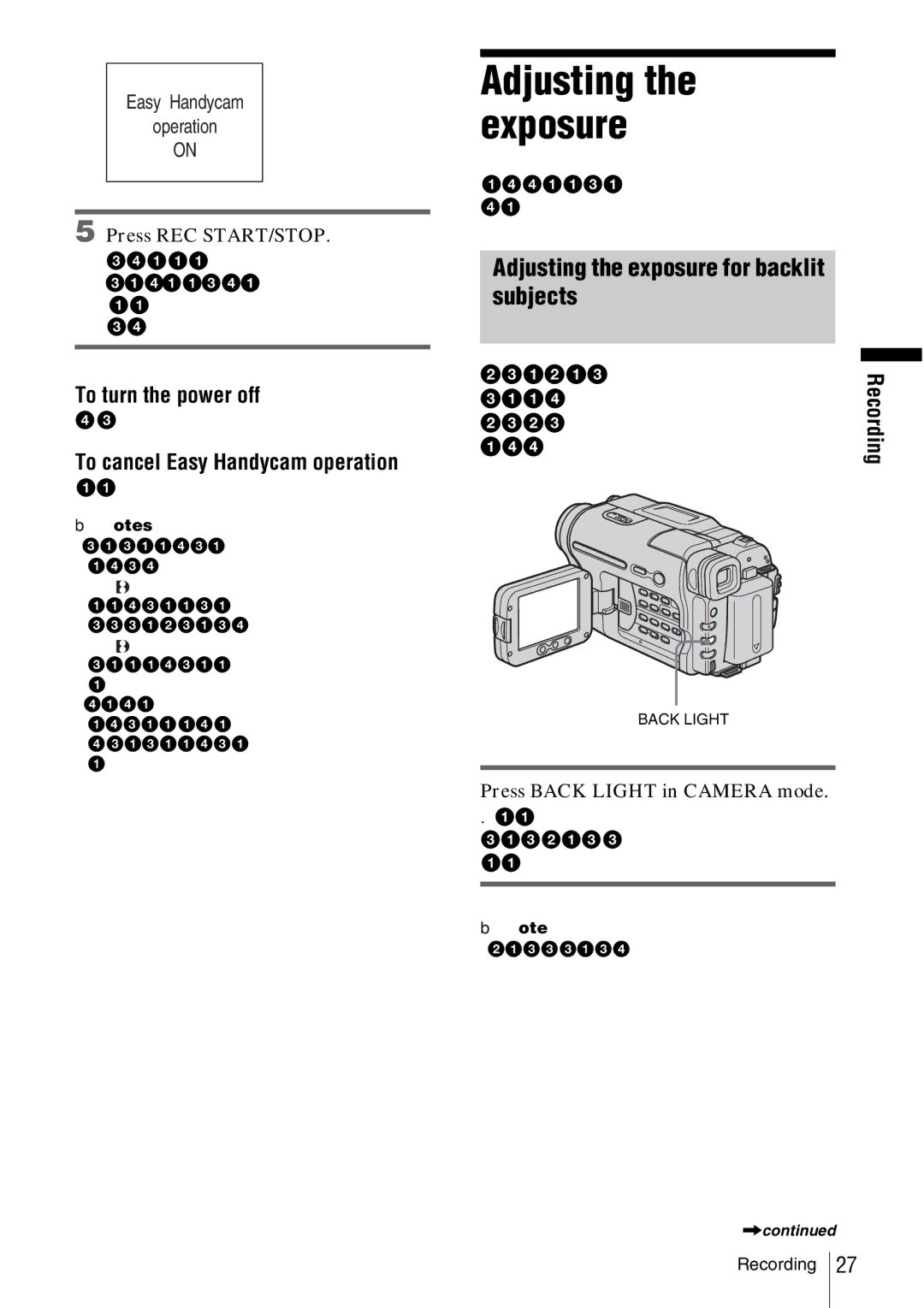 Sony CCD-TRV338 manual Adjusting the exposure for backlit subjects, To cancel Easy Handycam operation 