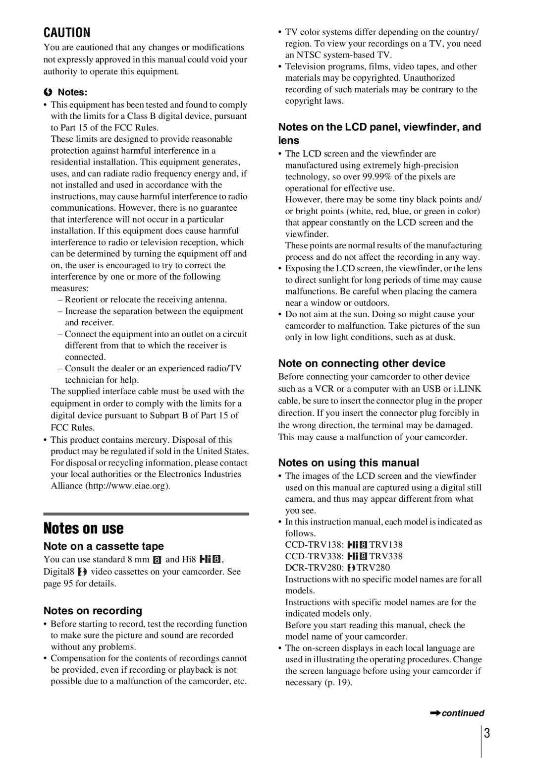 Sony CCD-TRV338 manual 