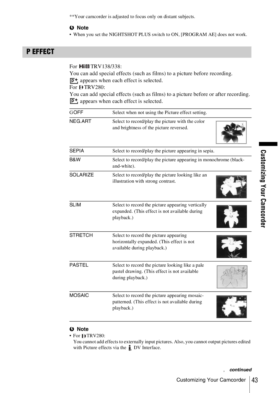 Sony CCD-TRV338 manual Effect 