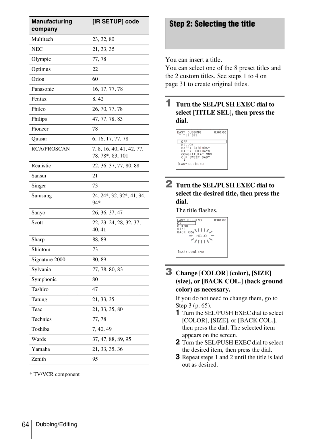 Sony CCD-TRV338 manual Selecting the title, Title flashes 