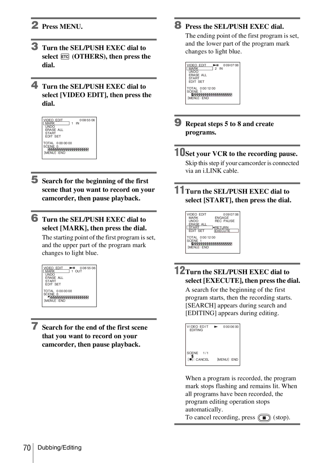 Sony CCD-TRV338 manual Mark OUT Undo Erase ALL 