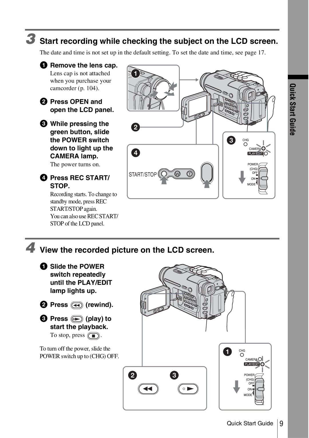 Sony CCD-TRV338 manual View the recorded picture on the LCD screen, Quick Start Guide 