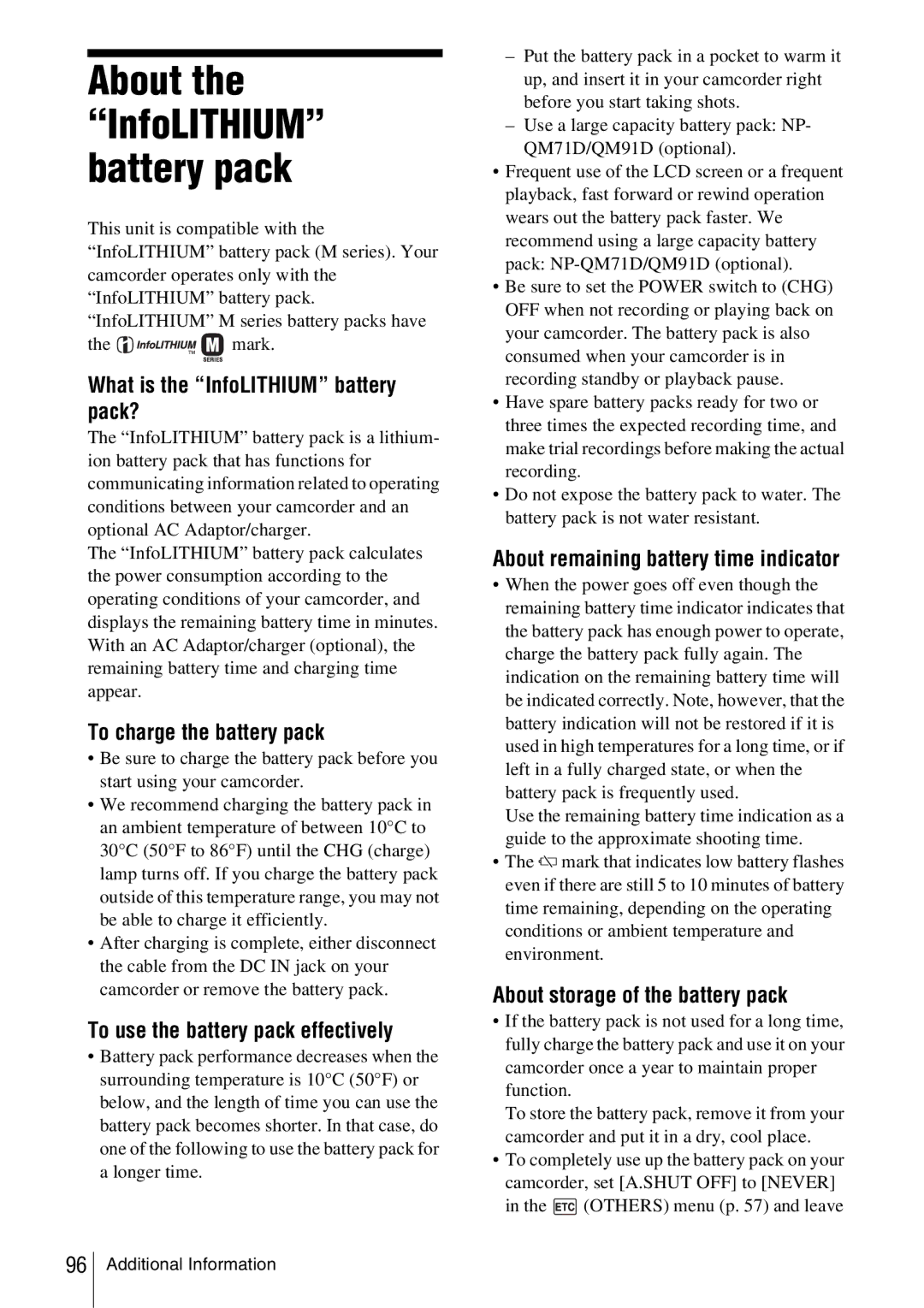 Sony CCD-TRV338 manual About the InfoLITHIUM battery pack 