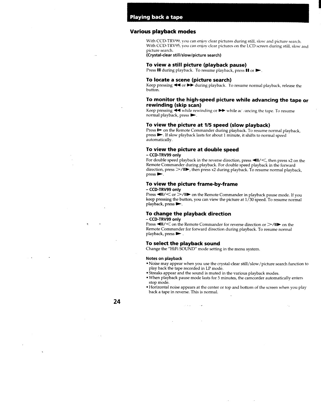 Sony CCD-TRV99, CCD-TRV95 manual 