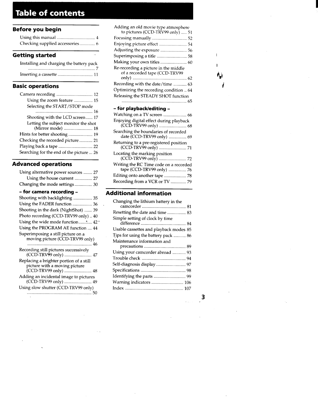 Sony CCD-TRV95, CCD-TRV99 manual 