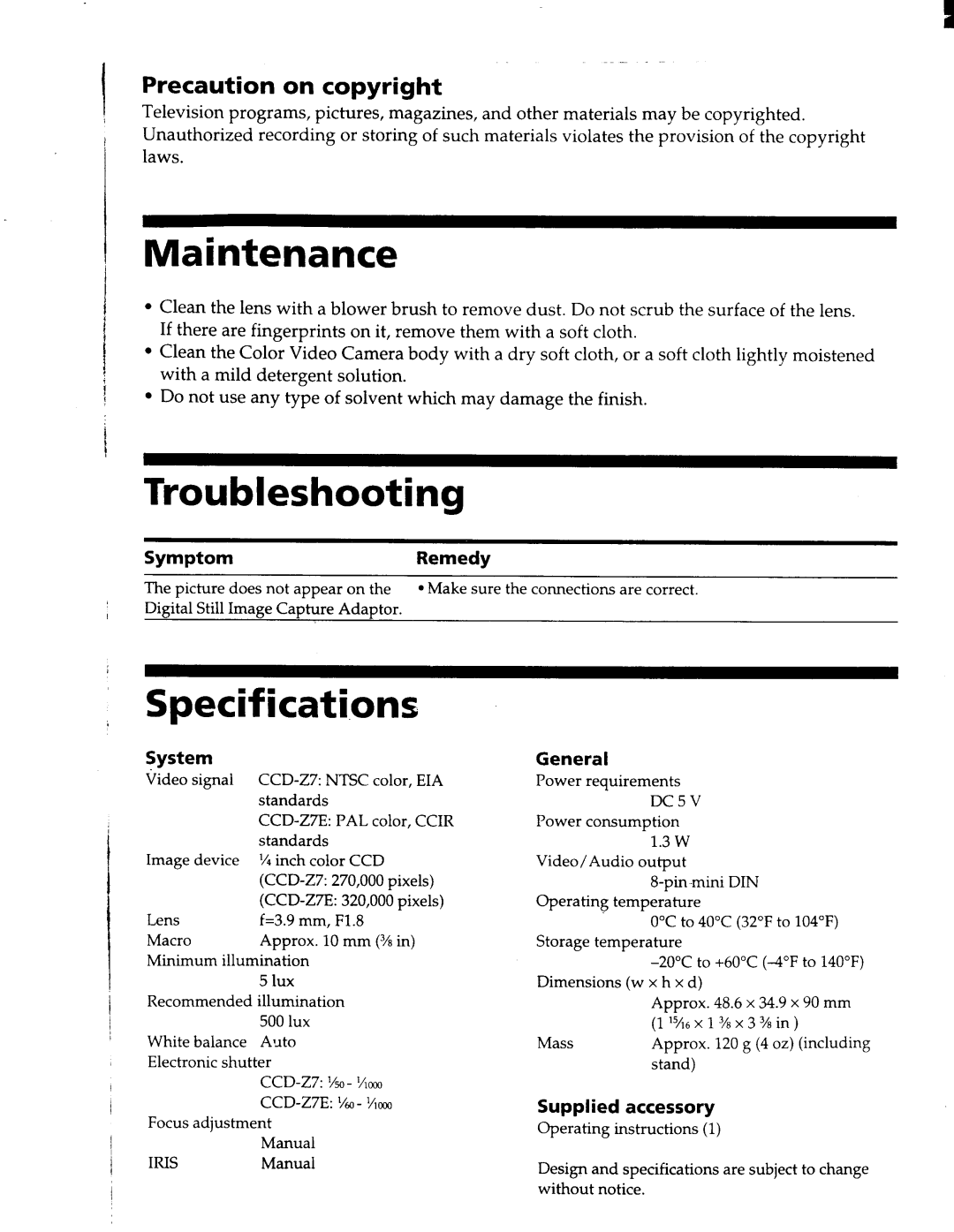 Sony CCD-Z7E manual 