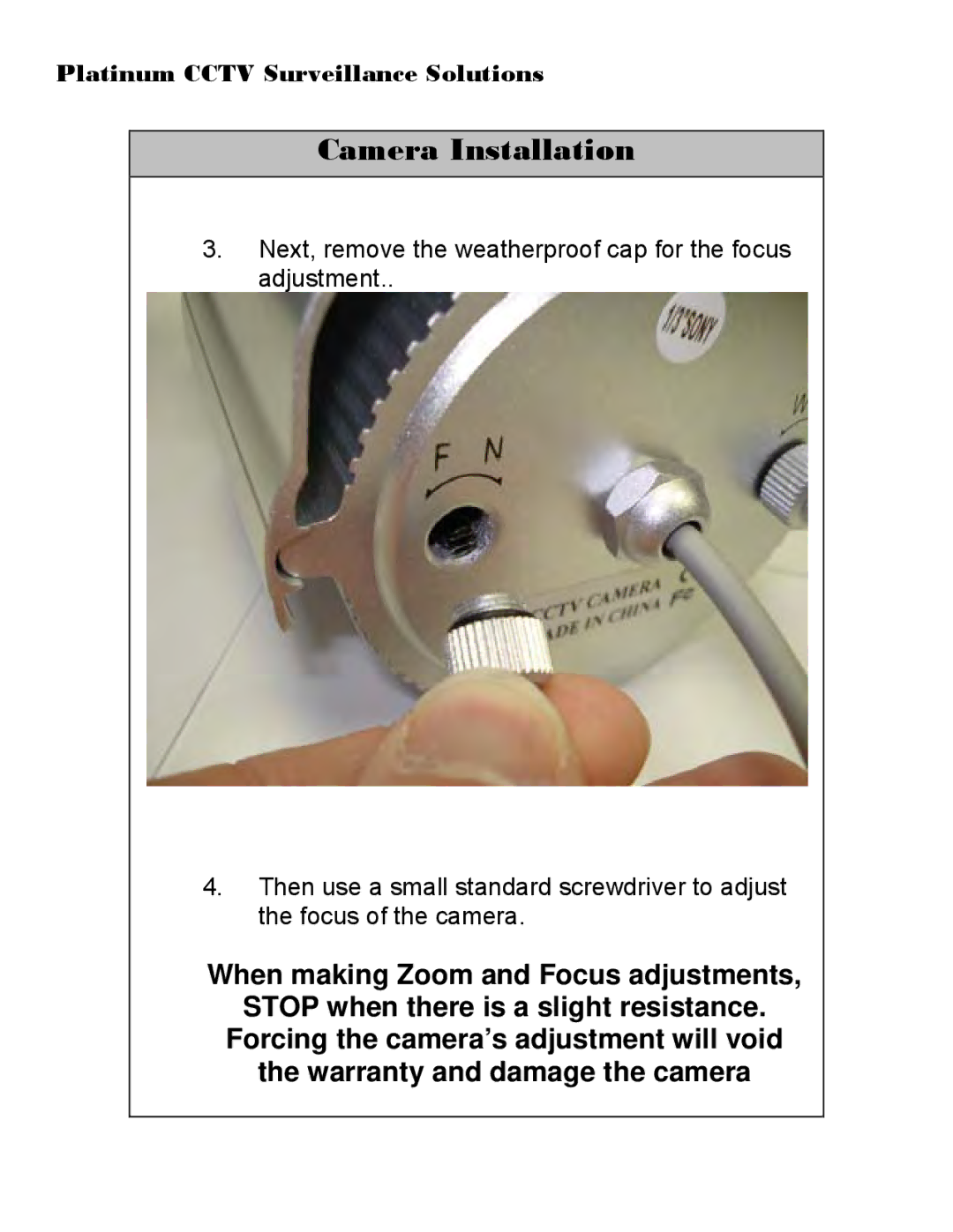 Sony CD-9255 installation manual Camera Installation 