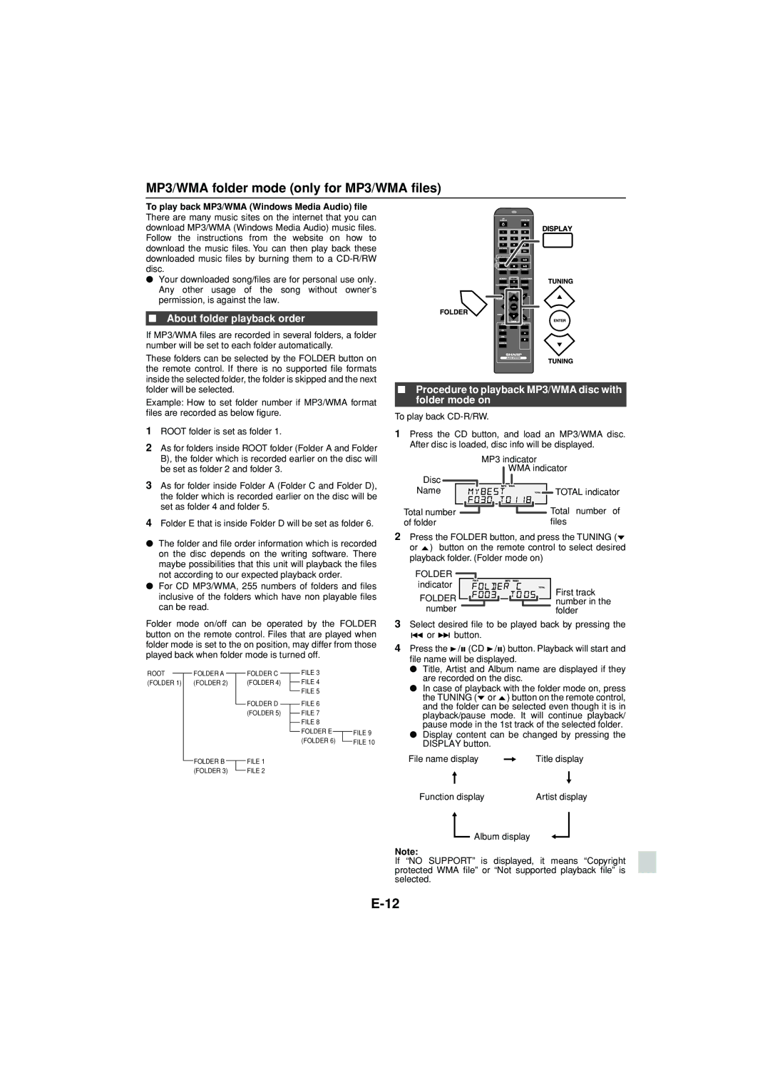 Sony CD-DH790N operation manual MP3/WMA folder mode only for MP3/WMA files, About folder playback order 