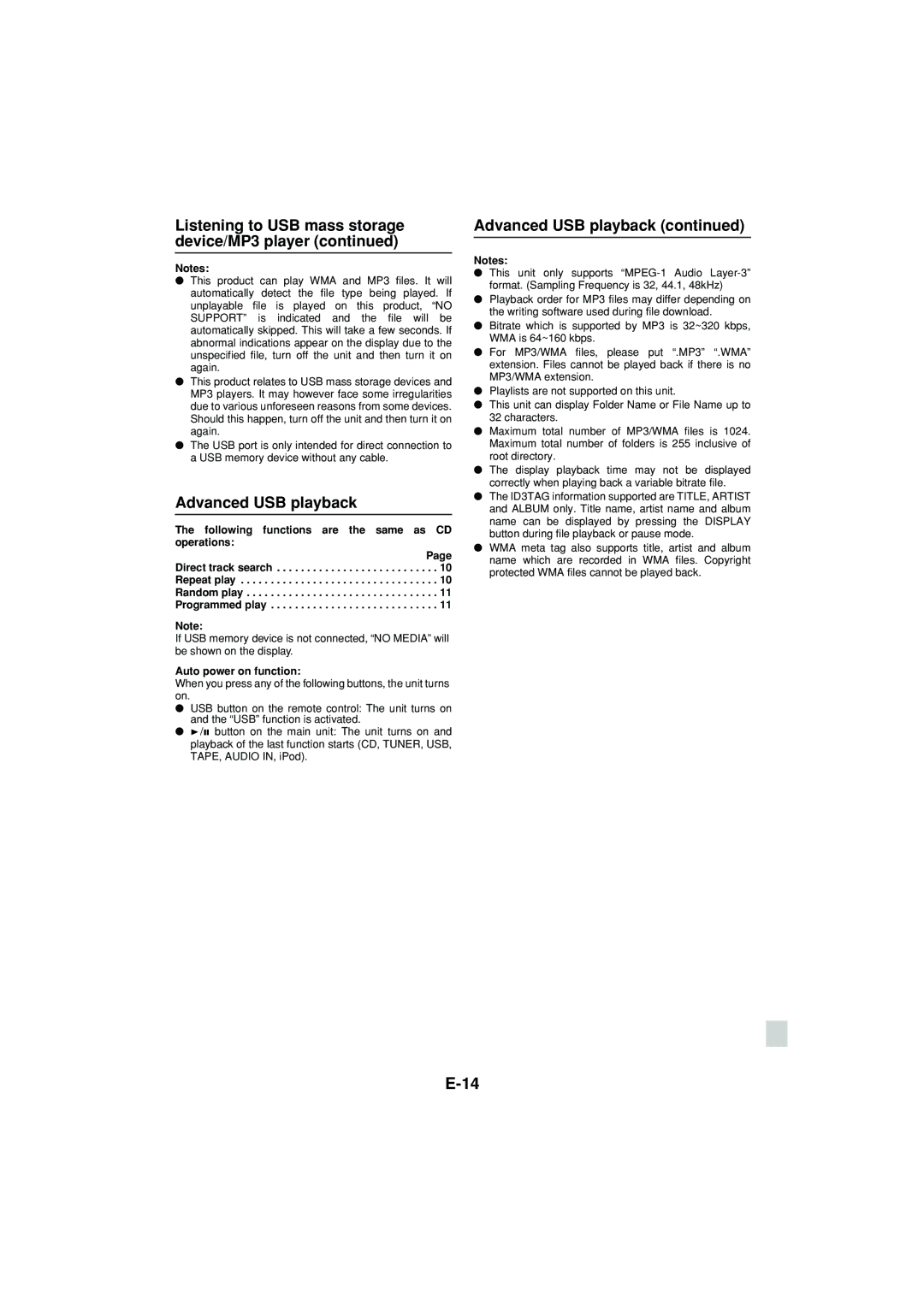 Sony CD-DH790N operation manual Advanced USB playback, Following functions are the same as CD operations 