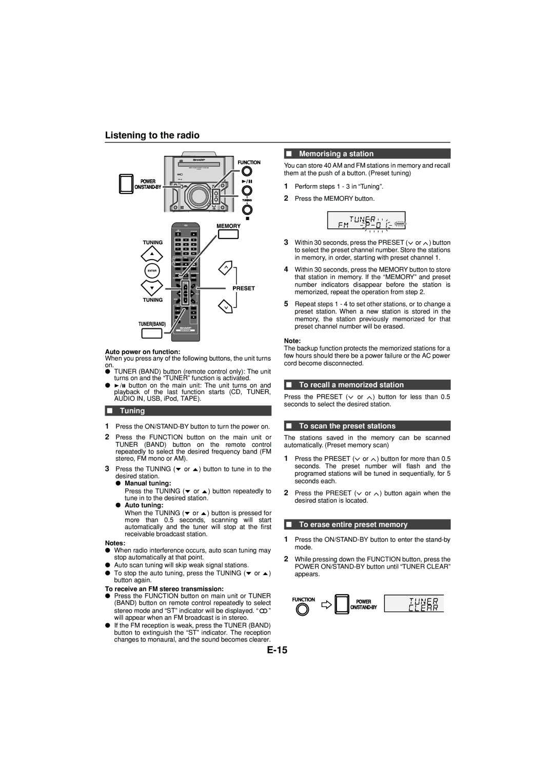 Sony CD-DH790N operation manual Listening to the radio 