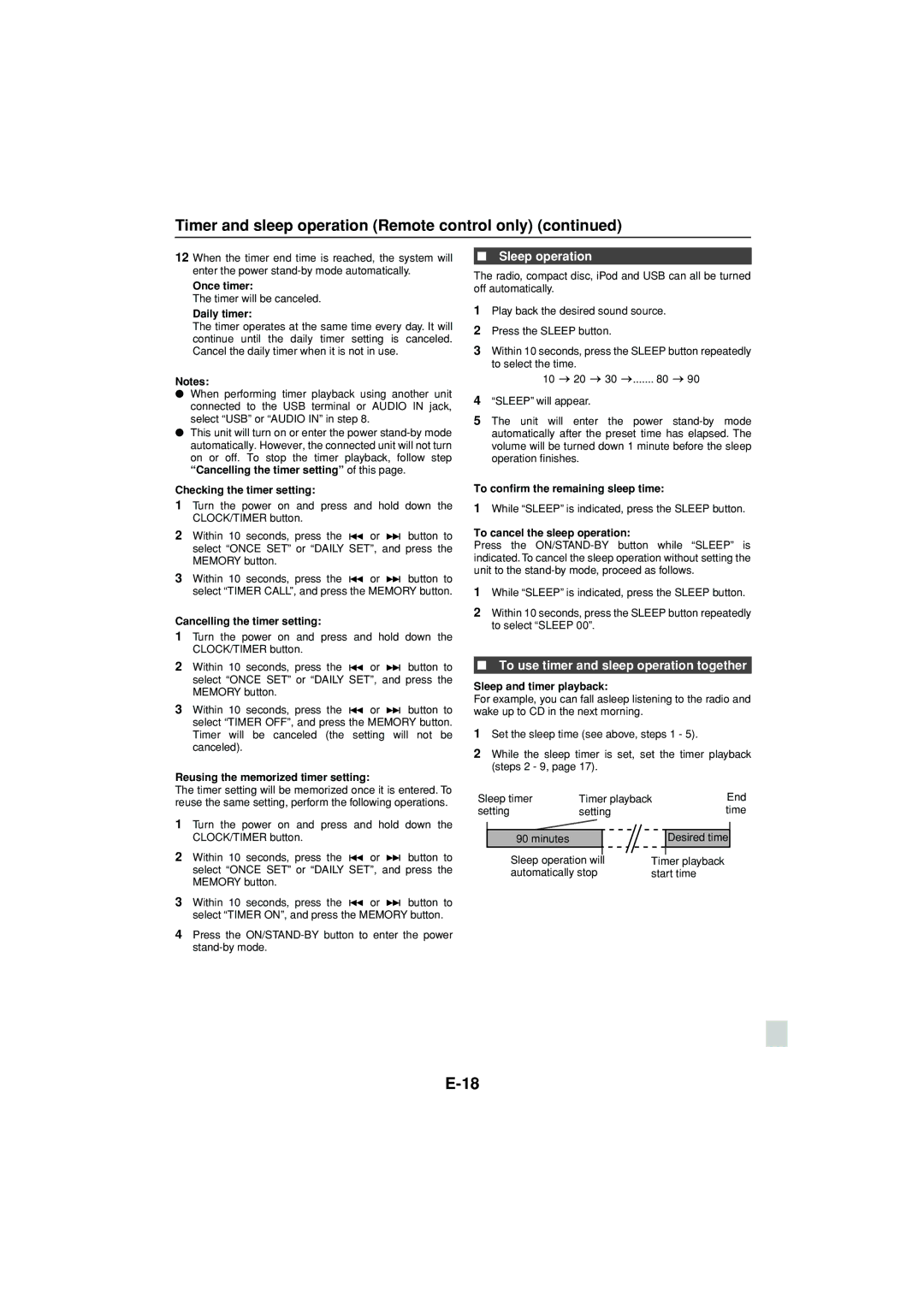 Sony CD-DH790N operation manual Sleep operation, To use timer and sleep operation together 