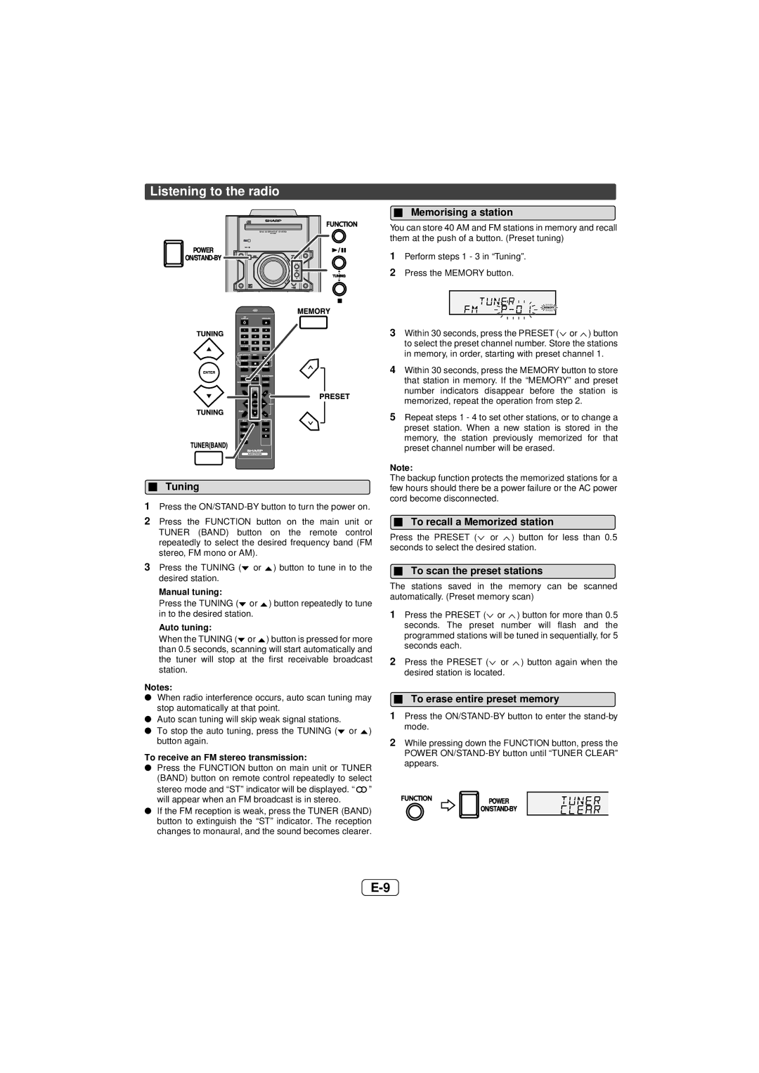 Sony CD-DH899N operation manual Listening to the radio 