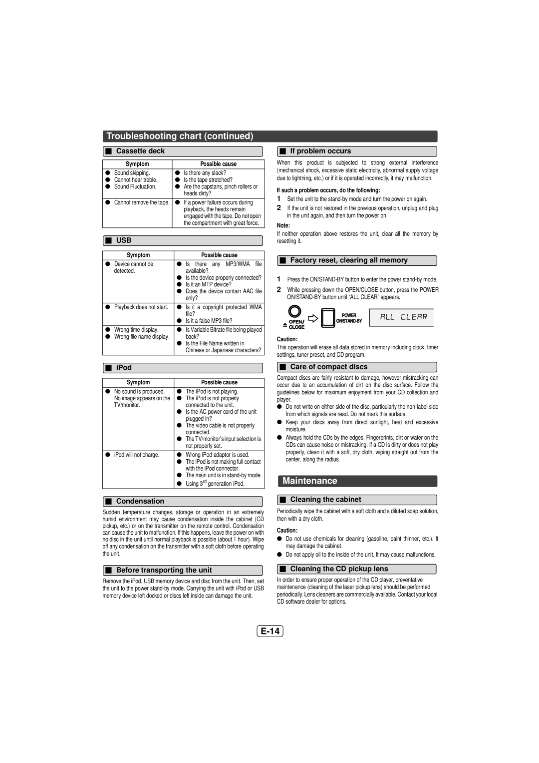 Sony CD-DH899N operation manual Maintenance 