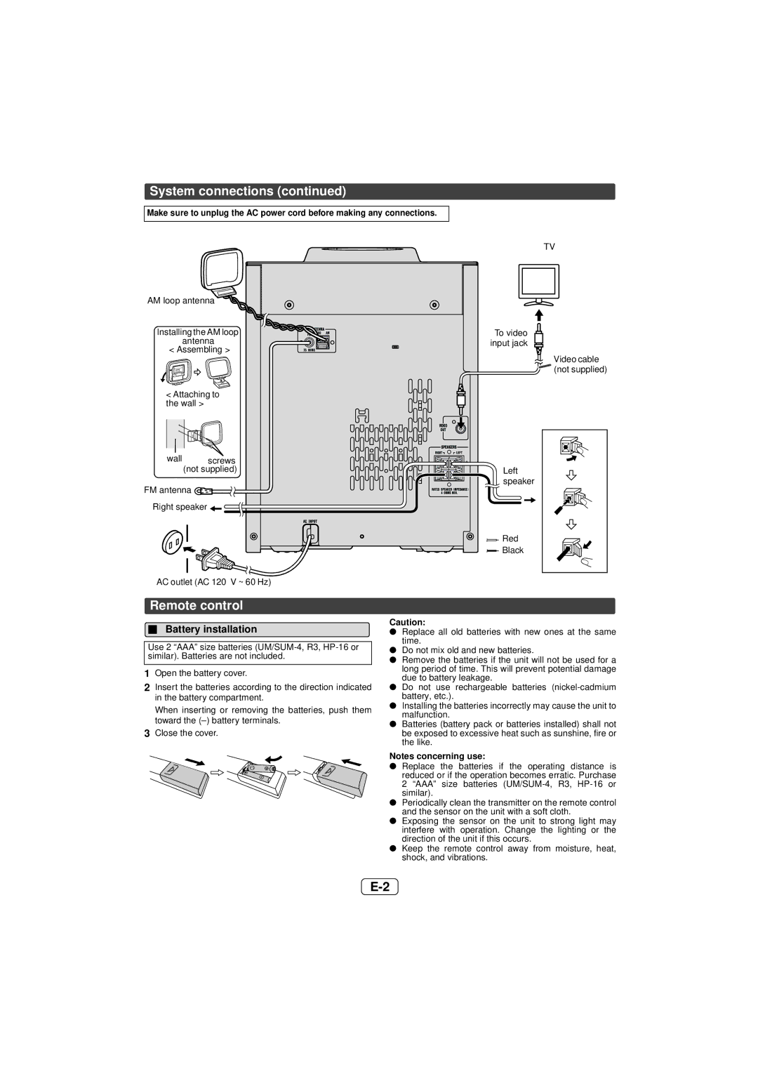 Sony CD-DH899N operation manual Remote control, Battery installation 