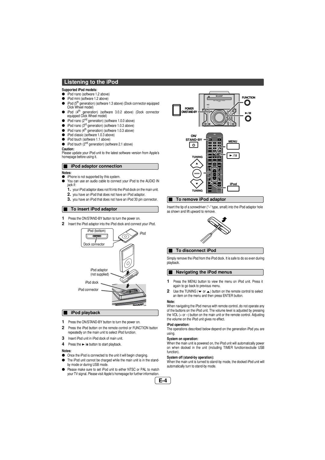 Sony CD-DH899N operation manual Listening to the iPod 