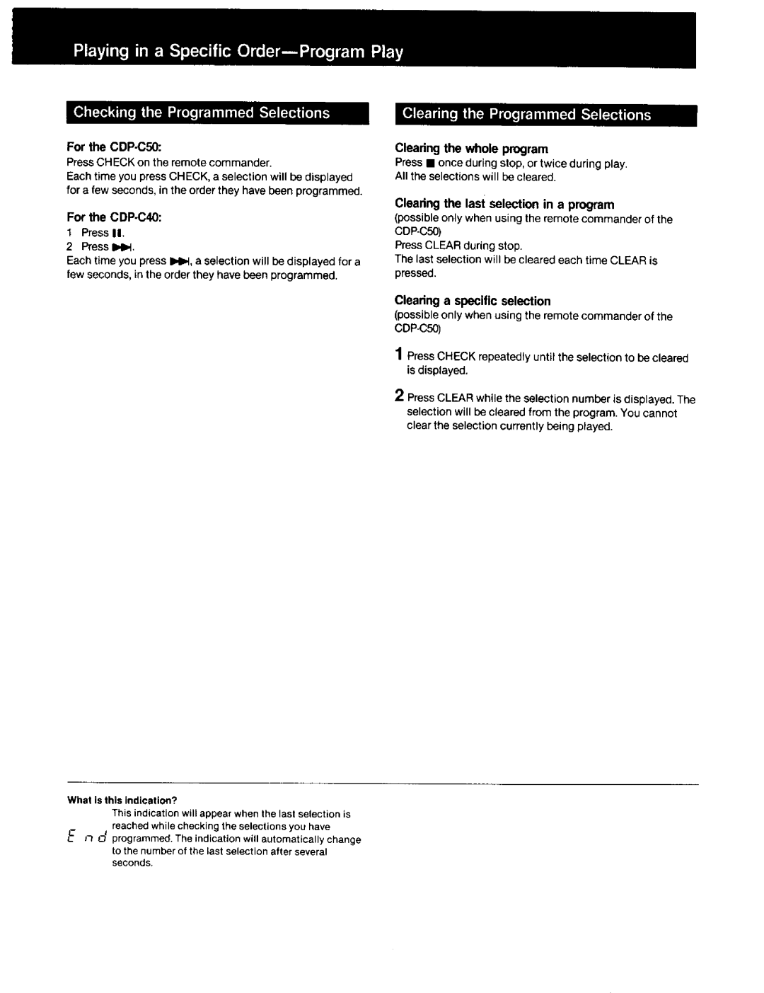 Sony CDP-C40, CD-PC50 manual For the CDP-C50 Press Check on the remote commander 