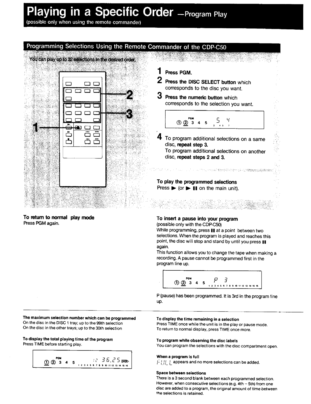 Sony CDP-C40, CD-PC50 manual Corresponds to the selection you want, DTo program additional selections on a same 