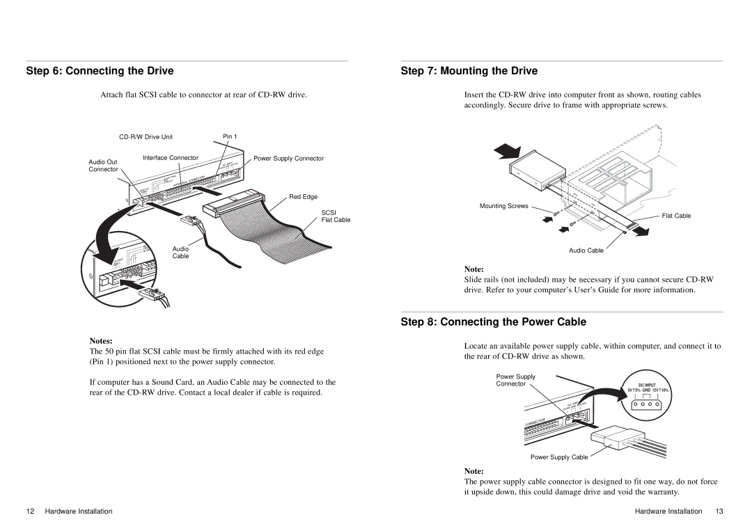 Sony CD-R/RW manual Connecting the Drive, Mounting the Drive, Connecting the Power Cable 