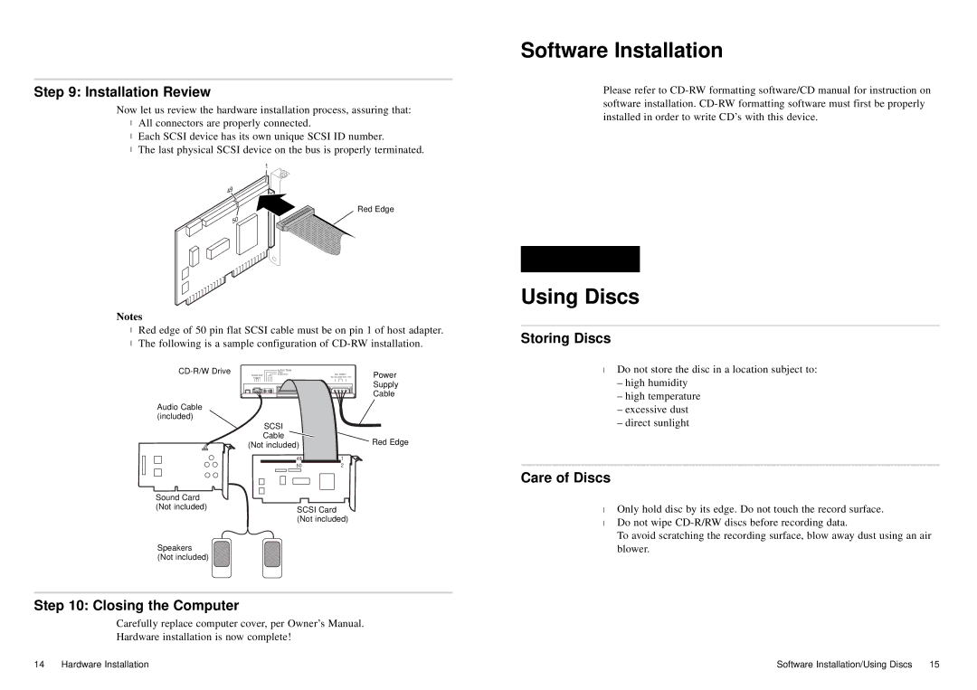 Sony CD-R/RW manual Software Installation, Using Discs 