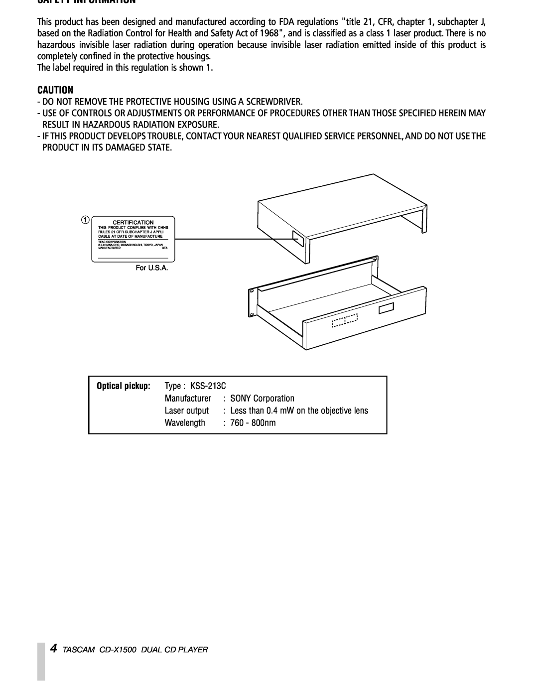 Sony CD-X1500 owner manual Safety Information 