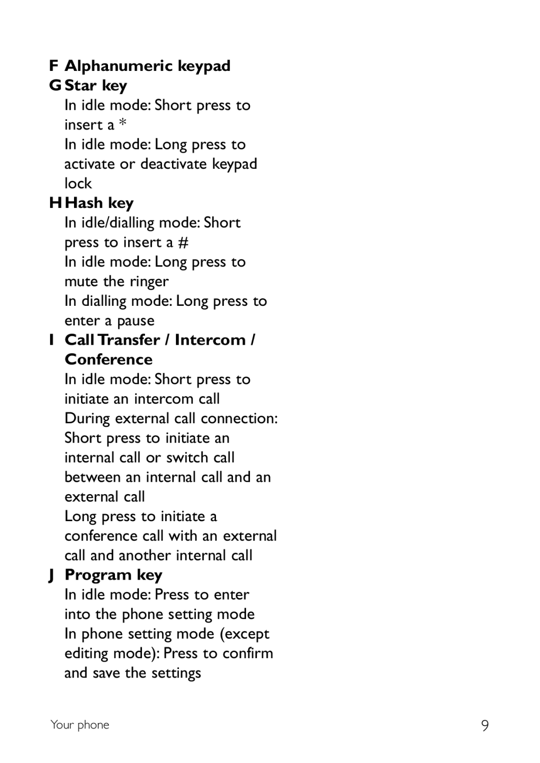 Sony CD145 manual Alphanumeric keypad GStar key, HHash key, Call Transfer / Intercom / Conference, Program key 